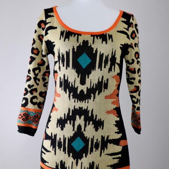 Flying Tomato Dresses & Skirts - FLYING TOMATO Aztec Pattern Sweater Dress (B)